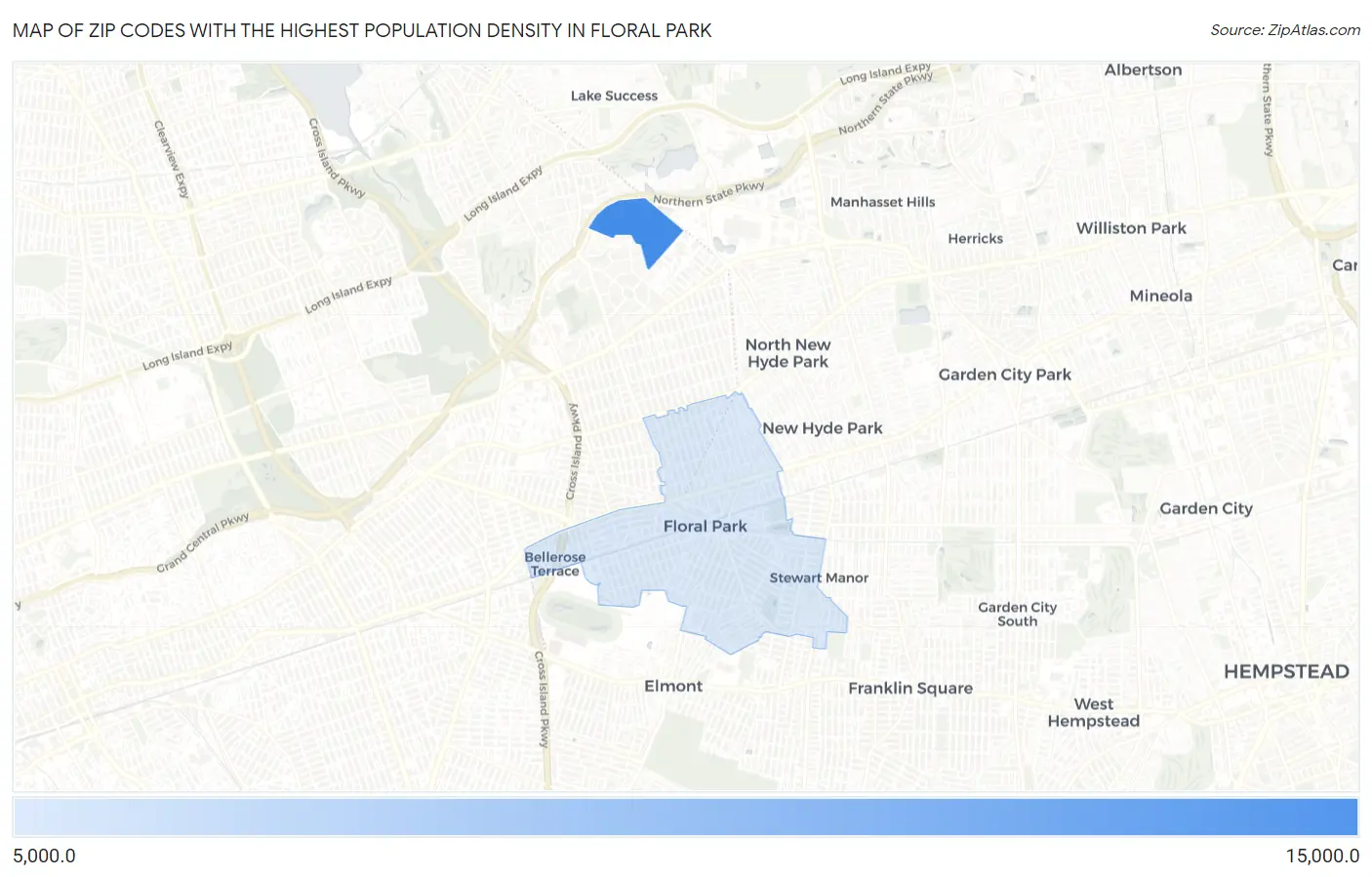 Zip Codes with the Highest Population Density in Floral Park Map