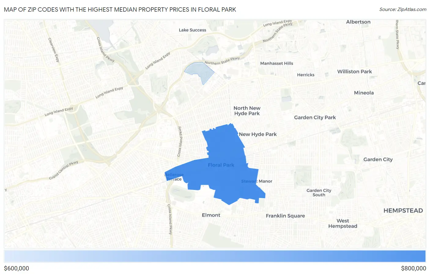 Zip Codes with the Highest Median Property Prices in Floral Park Map