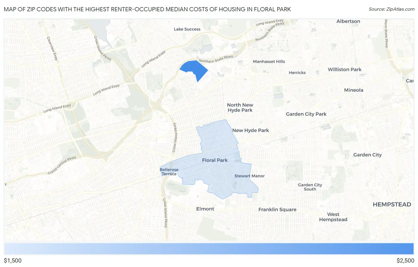 Zip Codes with the Highest Renter-Occupied Median Costs of Housing in Floral Park Map