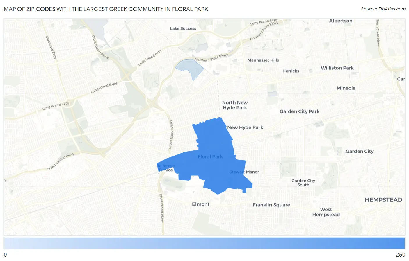 Zip Codes with the Largest Greek Community in Floral Park Map