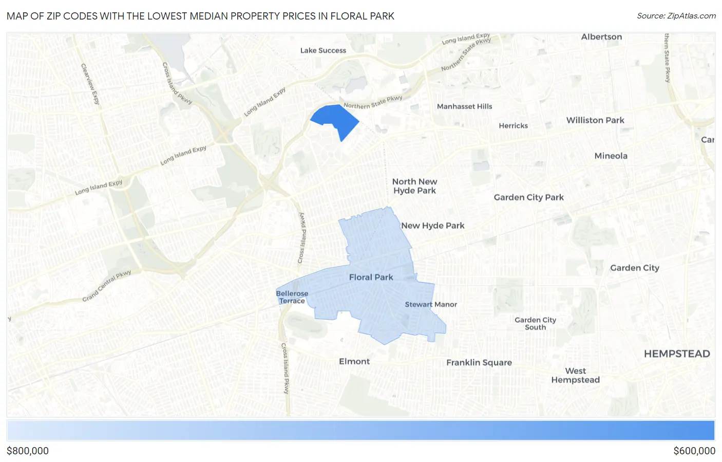 Zip Codes with the Lowest Median Property Prices in Floral Park Map