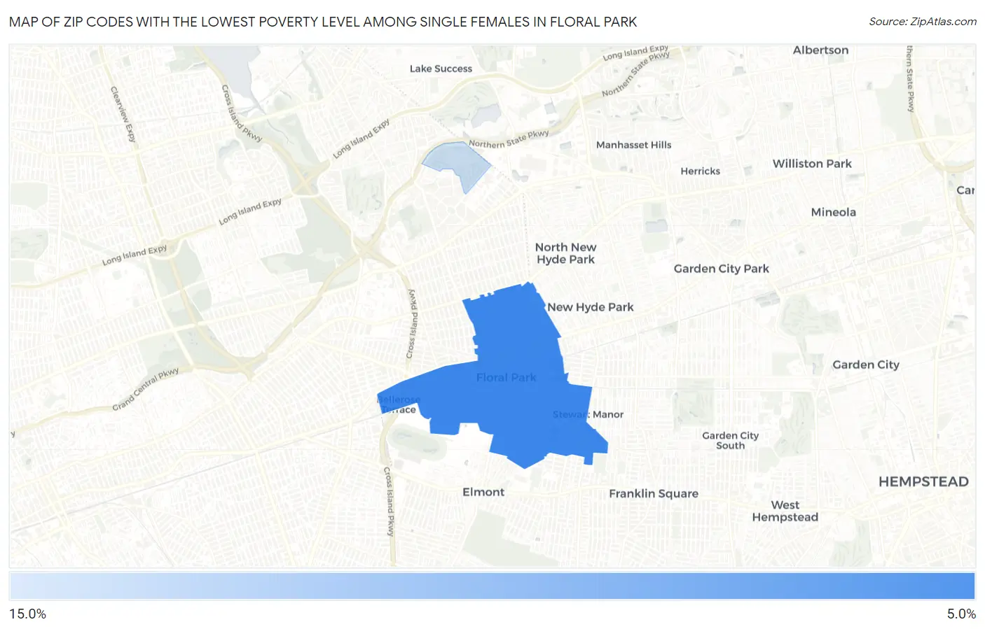 Zip Codes with the Lowest Poverty Level Among Single Females in Floral Park Map