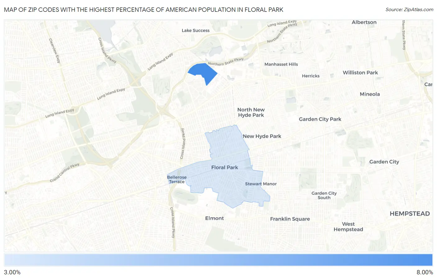 Zip Codes with the Highest Percentage of American Population in Floral Park Map
