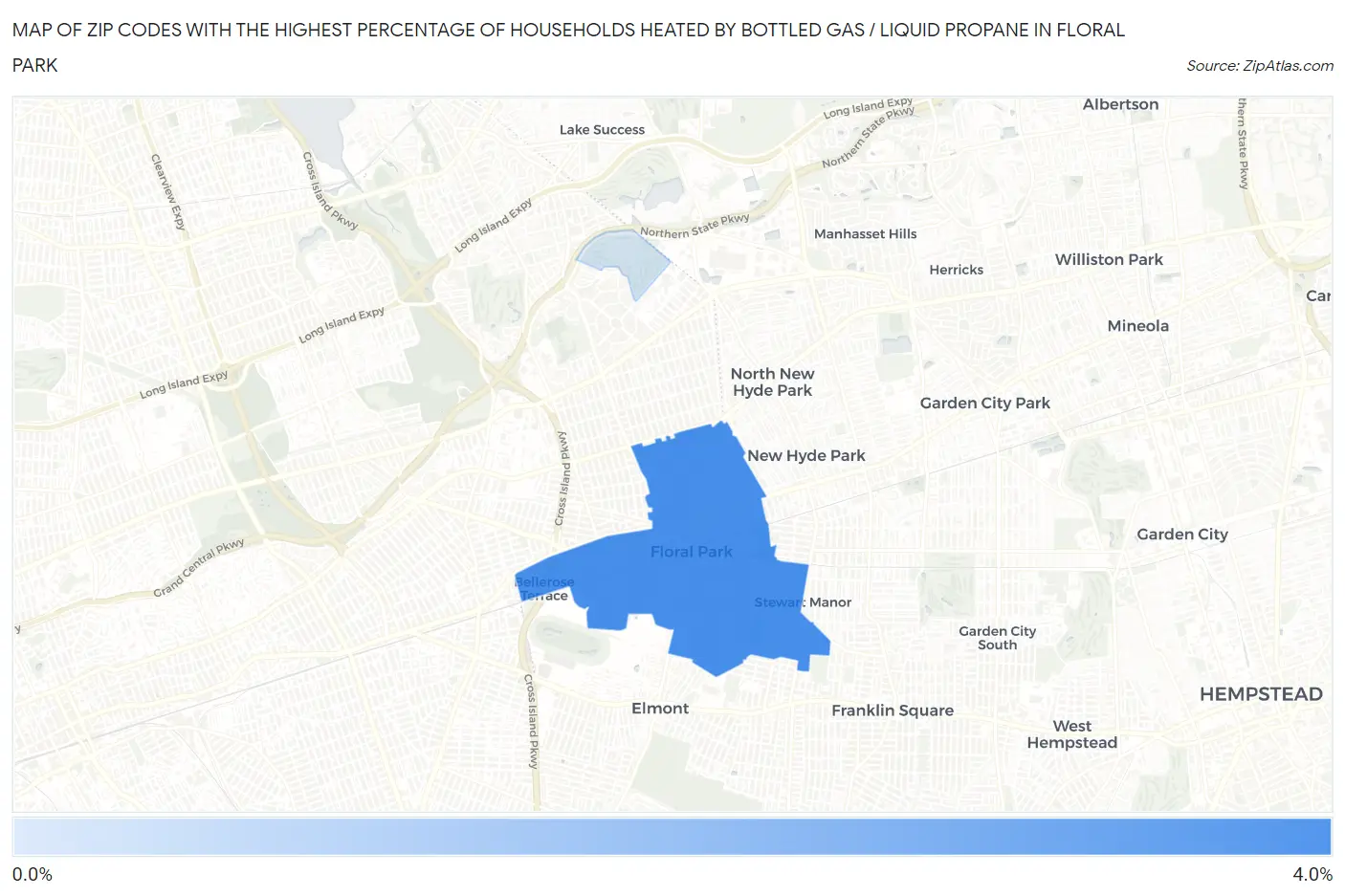 Zip Codes with the Highest Percentage of Households Heated by Bottled Gas / Liquid Propane in Floral Park Map