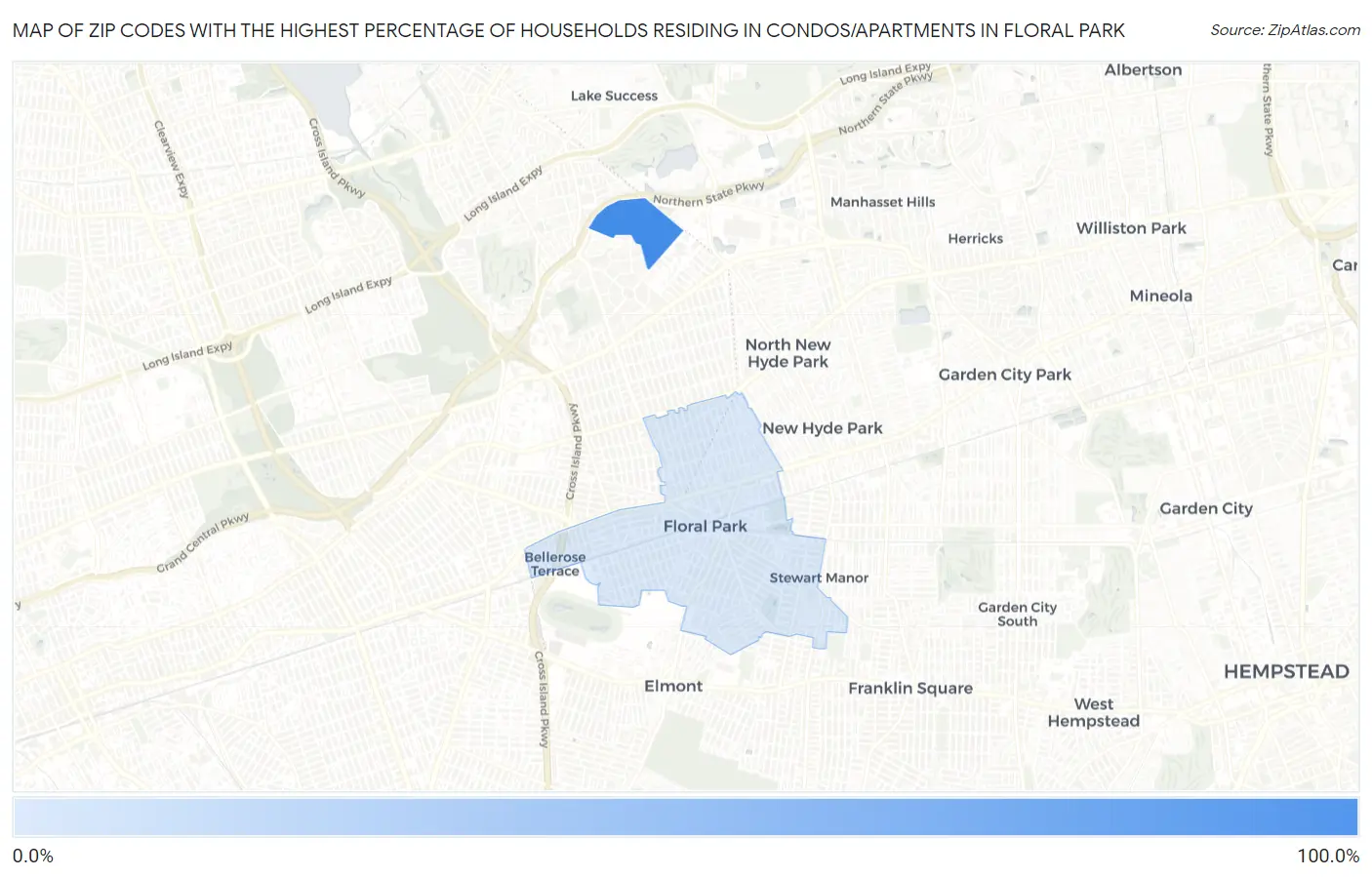 Zip Codes with the Highest Percentage of Households Residing in Condos/Apartments in Floral Park Map