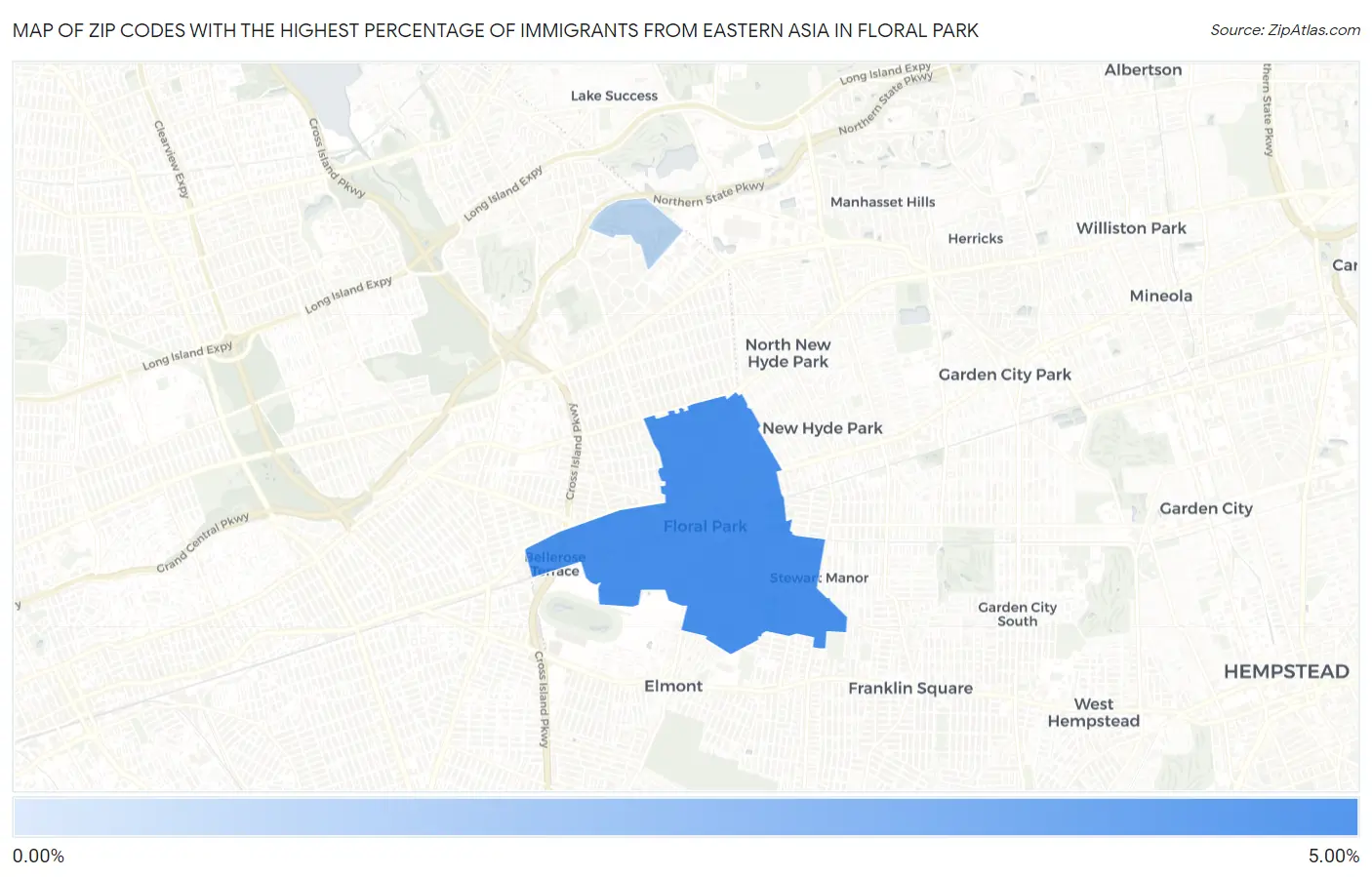 Zip Codes with the Highest Percentage of Immigrants from Eastern Asia in Floral Park Map