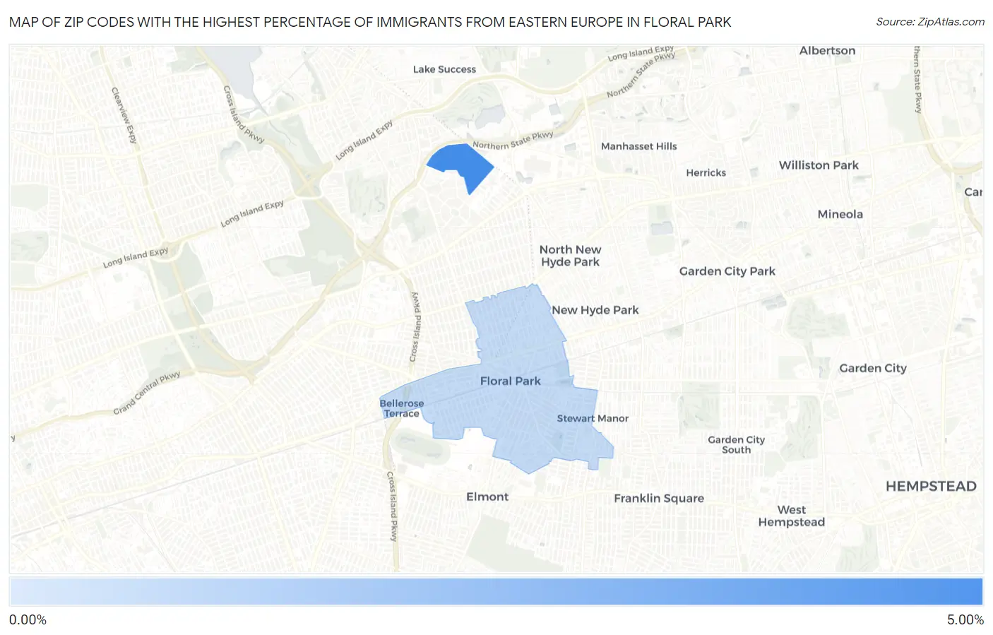 Zip Codes with the Highest Percentage of Immigrants from Eastern Europe in Floral Park Map