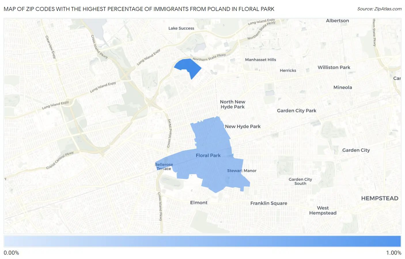 Zip Codes with the Highest Percentage of Immigrants from Poland in Floral Park Map