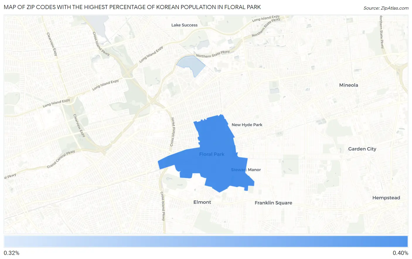 Zip Codes with the Highest Percentage of Korean Population in Floral Park Map