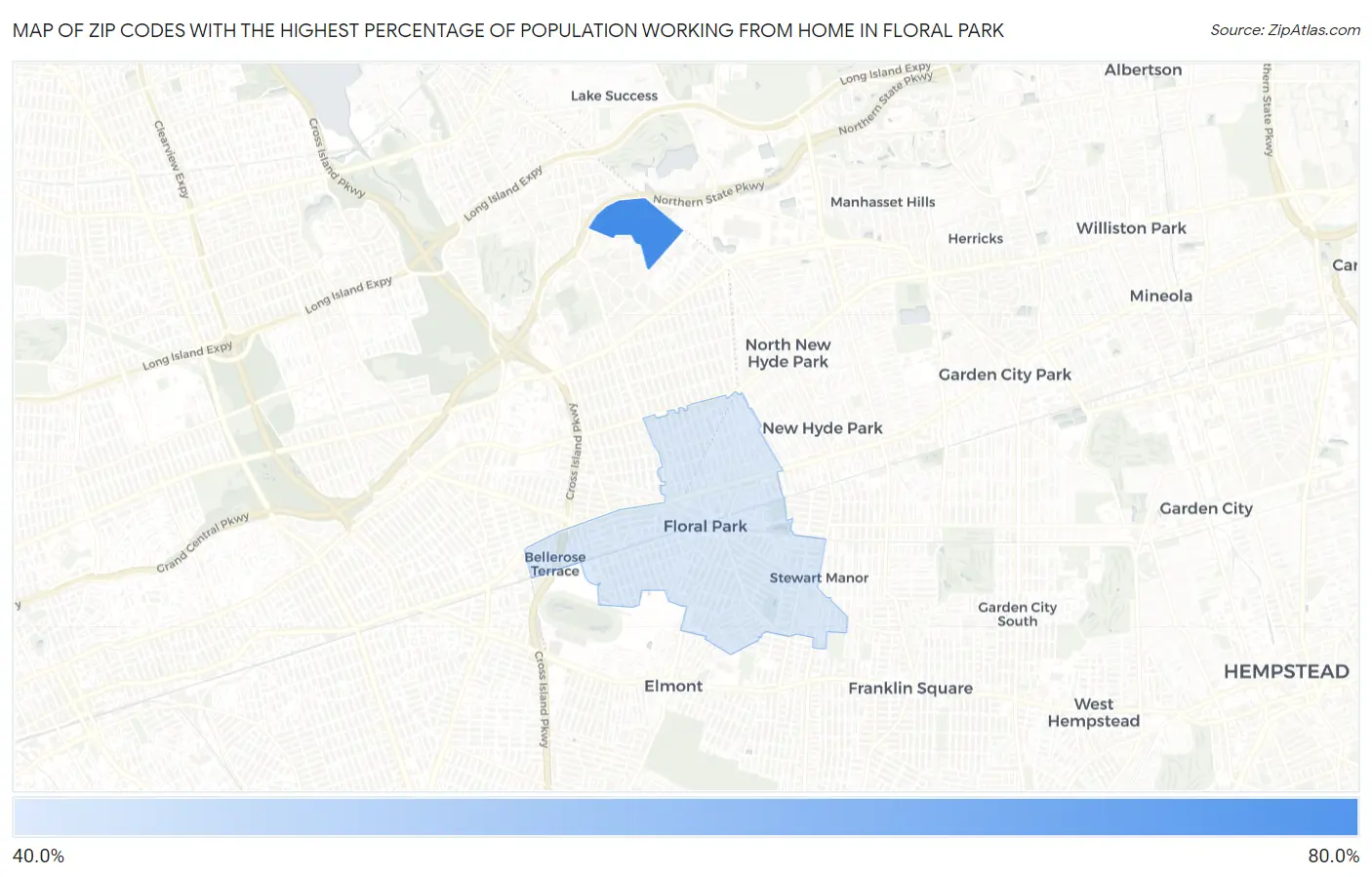 Zip Codes with the Highest Percentage of Population Working from Home in Floral Park Map