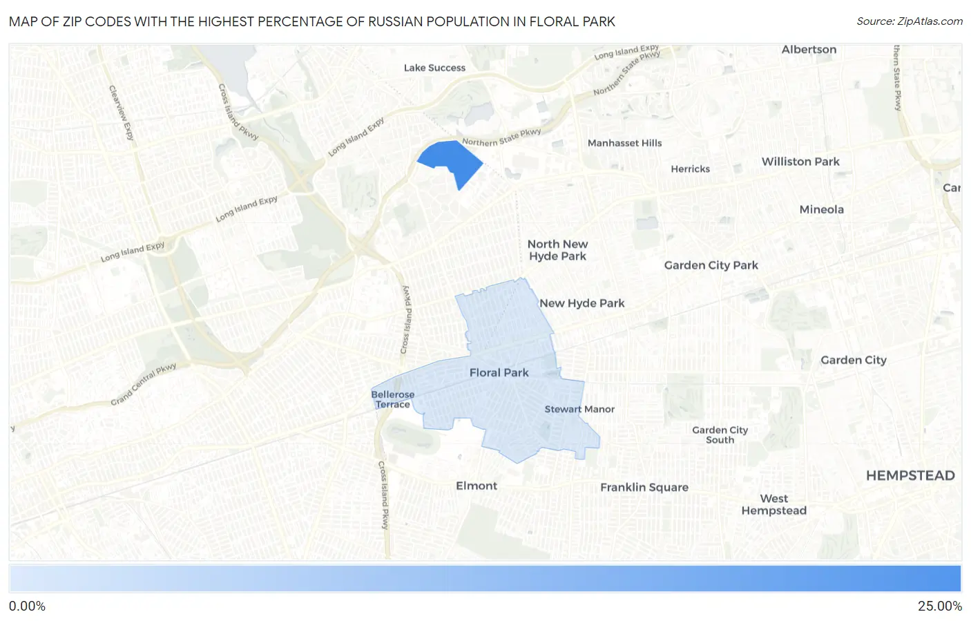 Zip Codes with the Highest Percentage of Russian Population in Floral Park Map