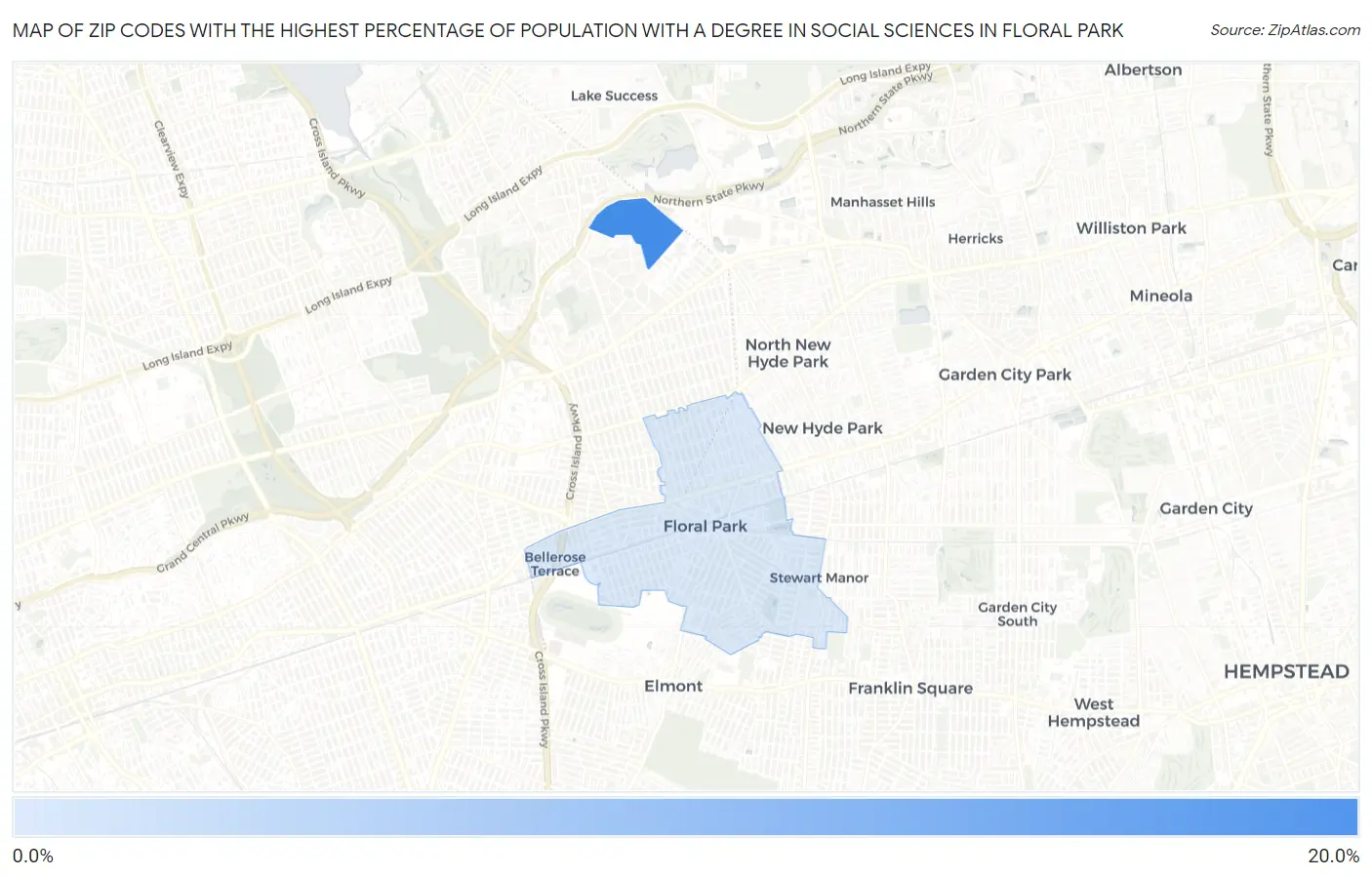 Zip Codes with the Highest Percentage of Population with a Degree in Social Sciences in Floral Park Map