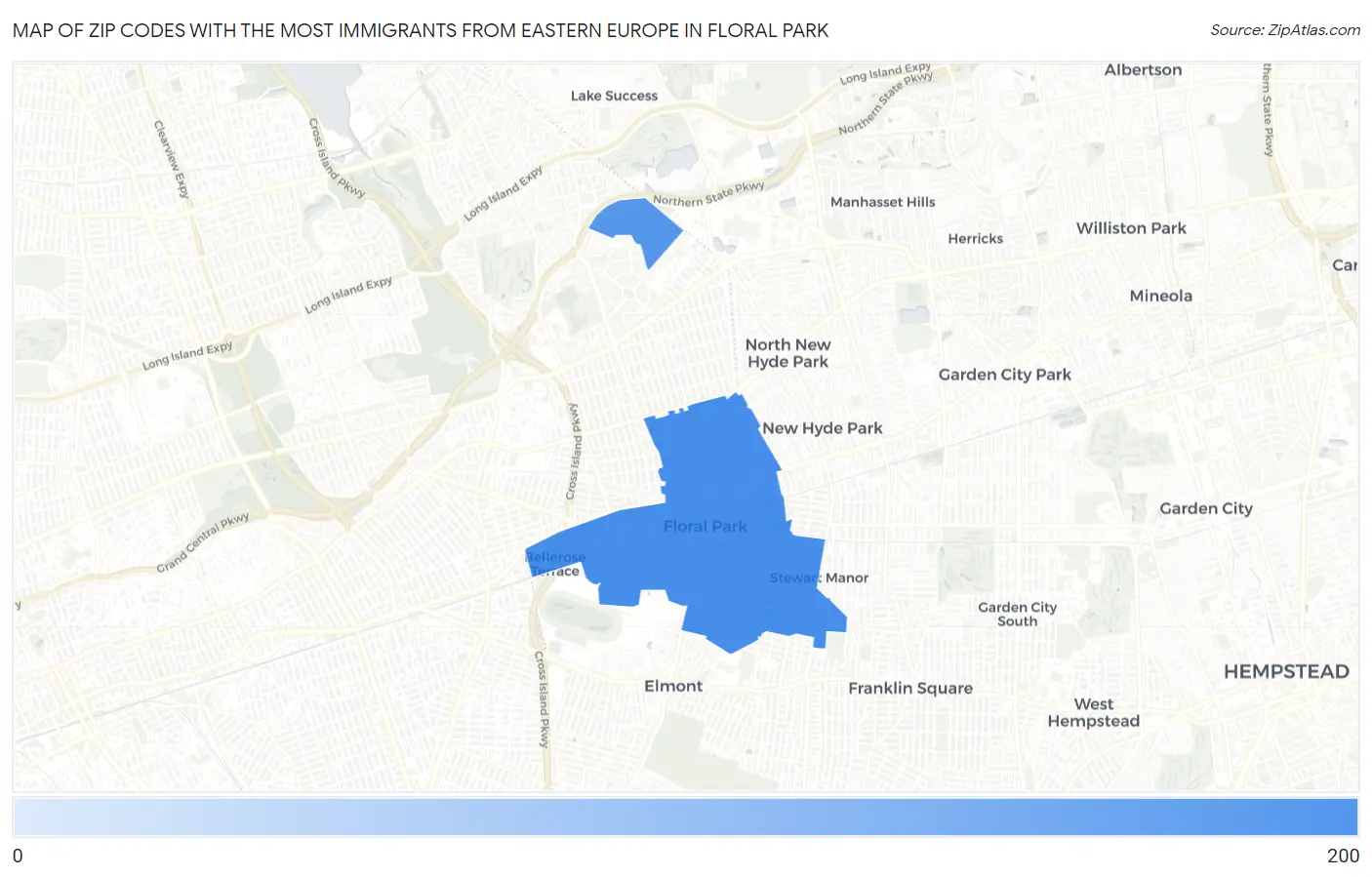 Zip Codes with the Most Immigrants from Eastern Europe in Floral Park Map