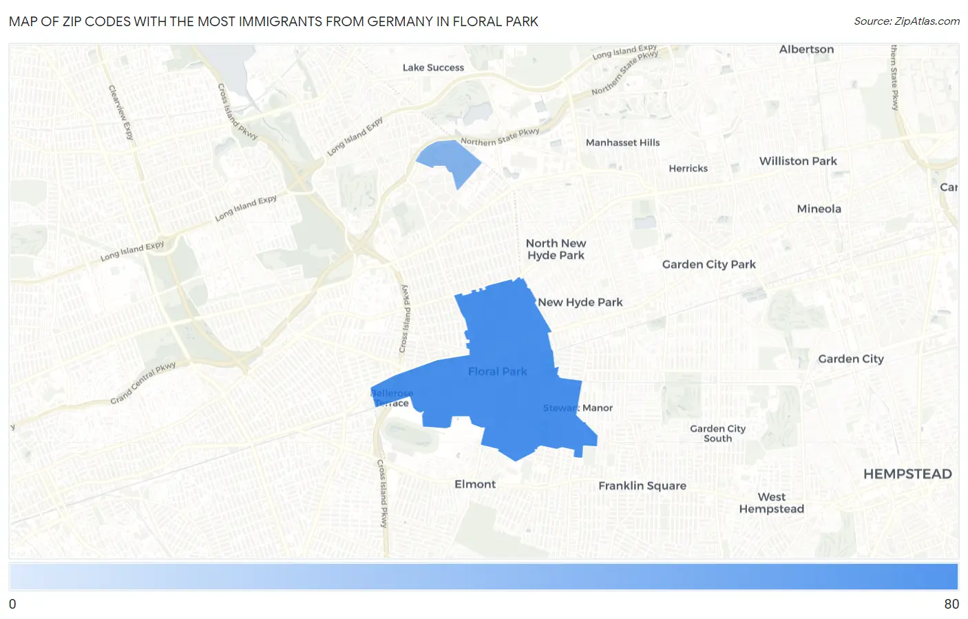 Zip Codes with the Most Immigrants from Germany in Floral Park Map