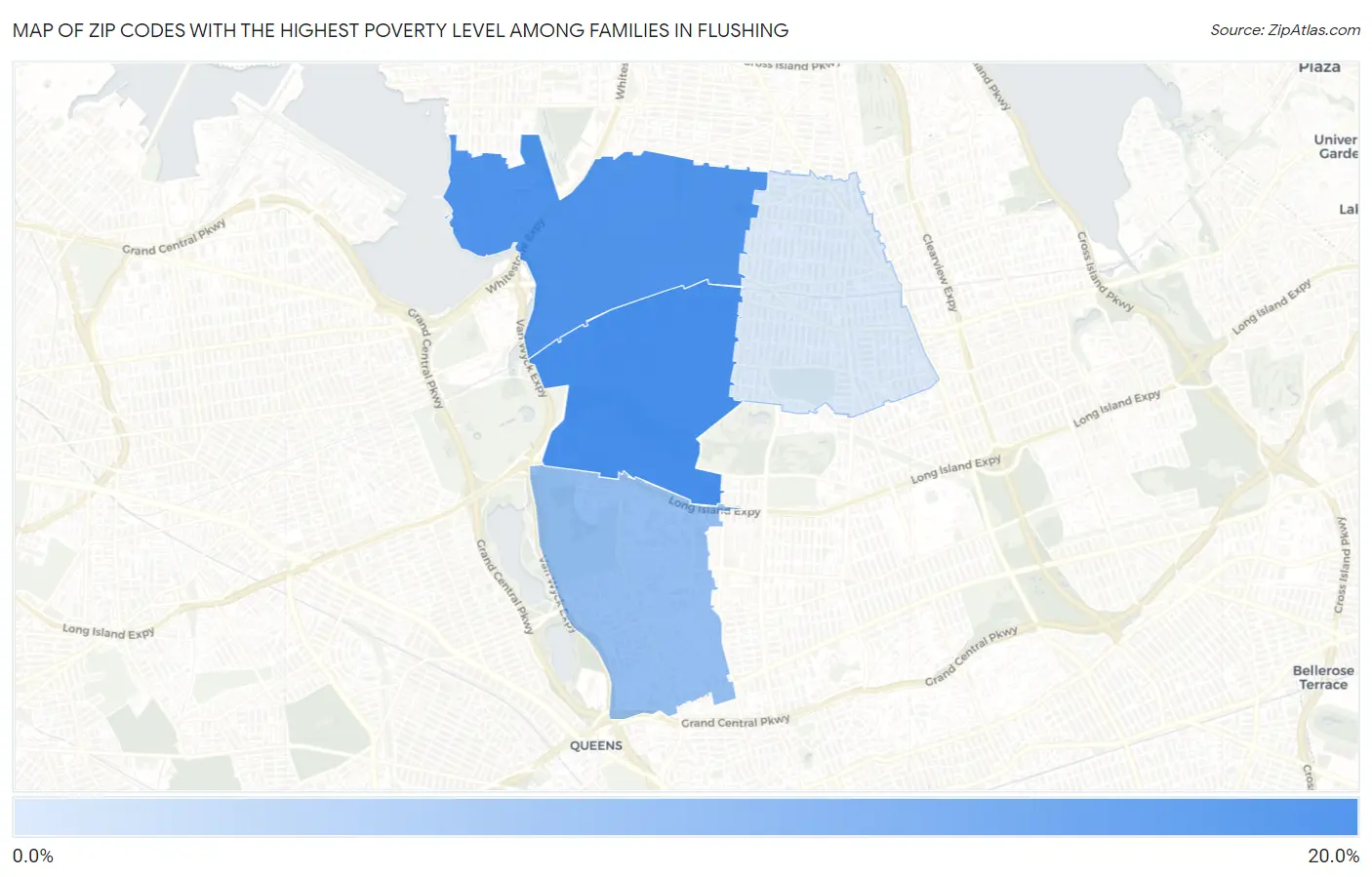 Zip Codes with the Highest Poverty Level Among Families in Flushing Map