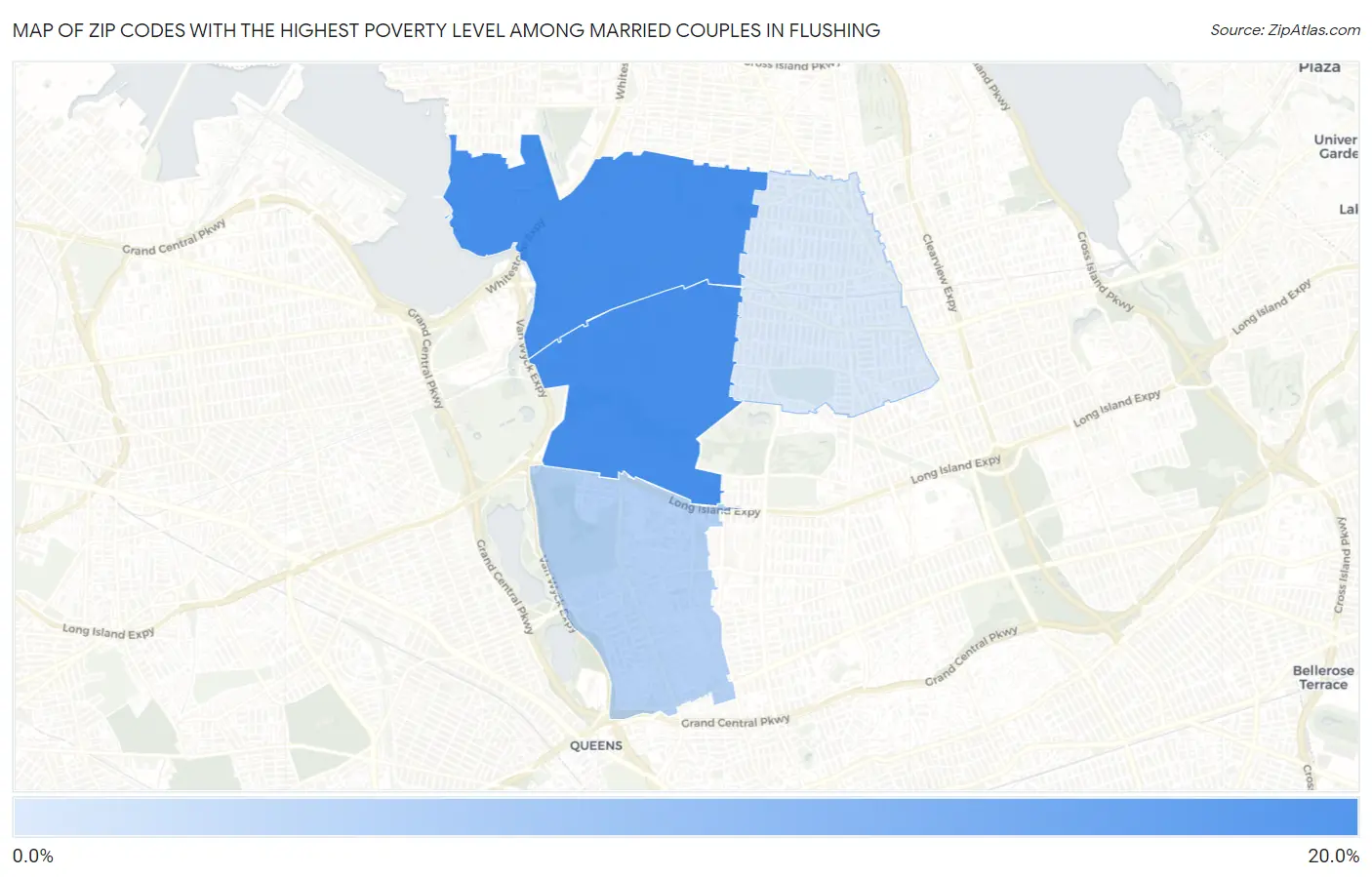 Zip Codes with the Highest Poverty Level Among Married Couples in Flushing Map