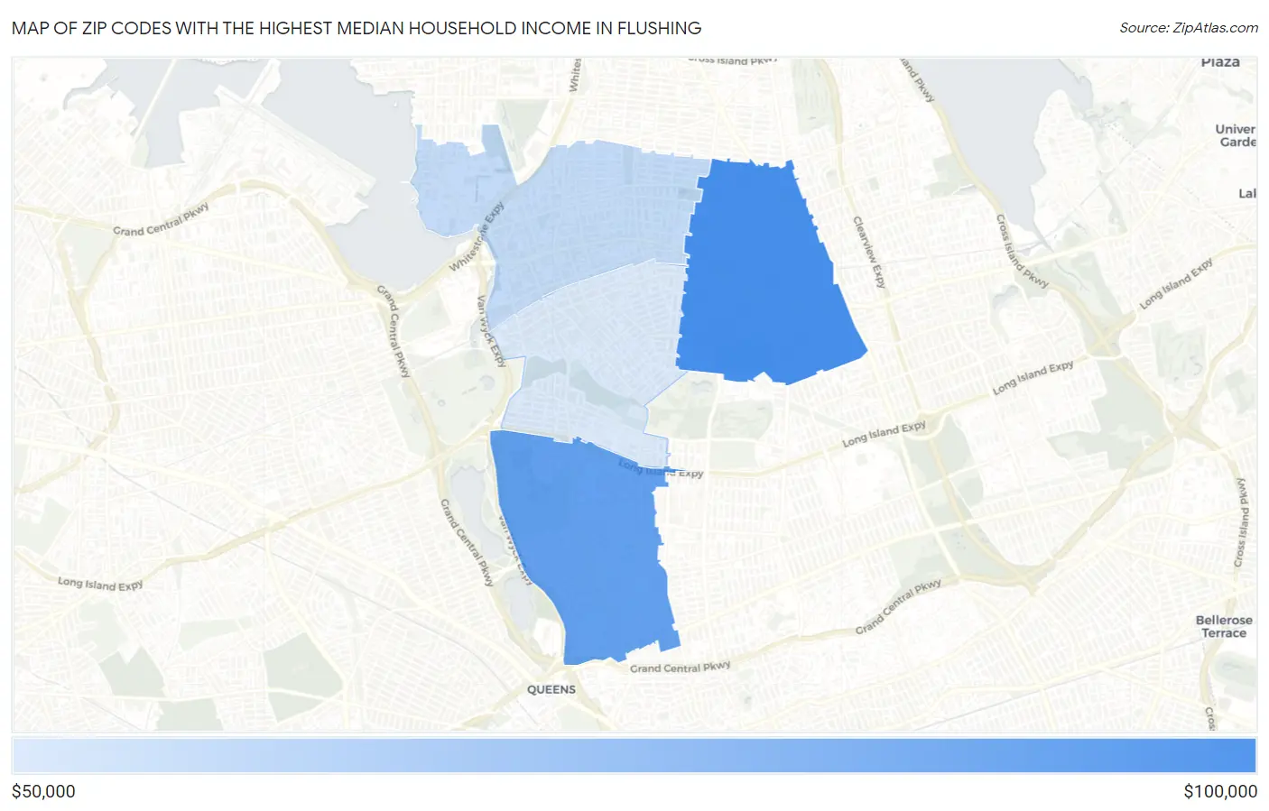 Zip Codes with the Highest Median Household Income in Flushing Map