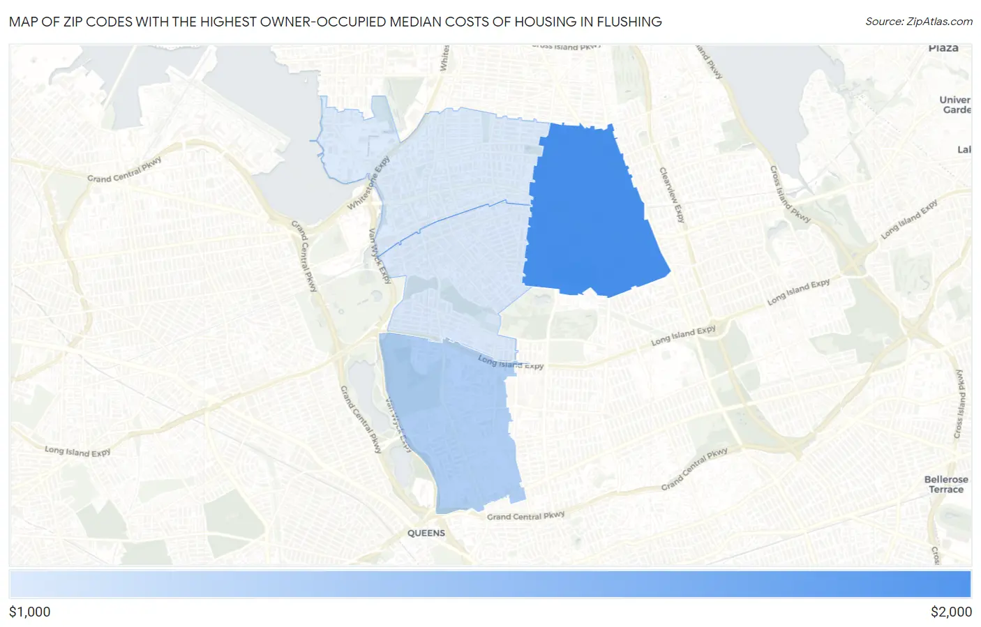 Zip Codes with the Highest Owner-Occupied Median Costs of Housing in Flushing Map
