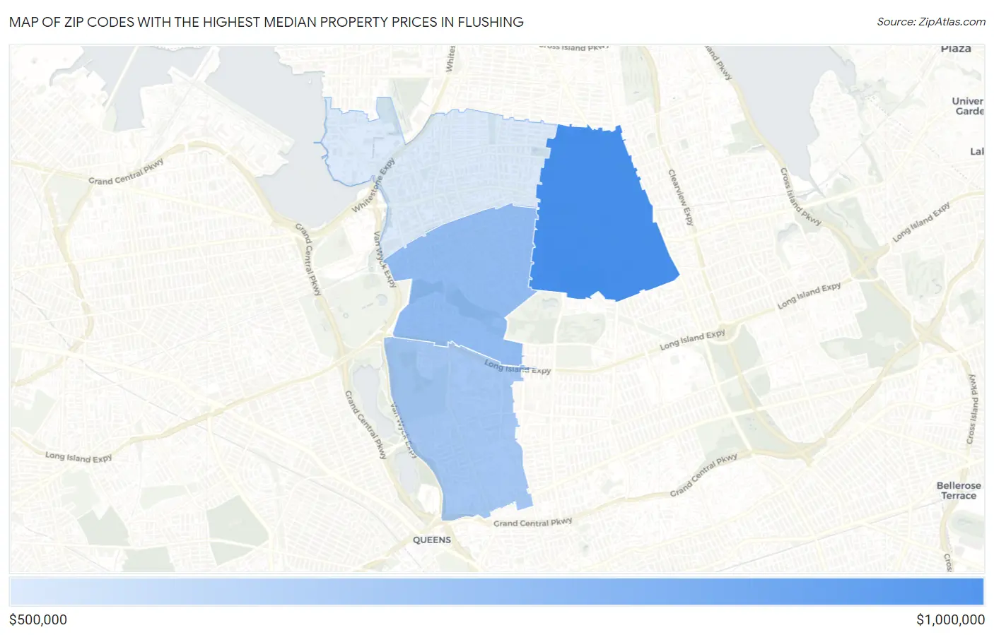 Zip Codes with the Highest Median Property Prices in Flushing Map