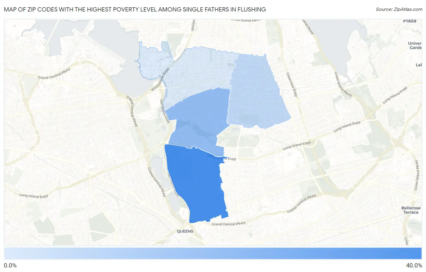 Zip Codes with the Highest Poverty Level Among Single Fathers in Flushing Map