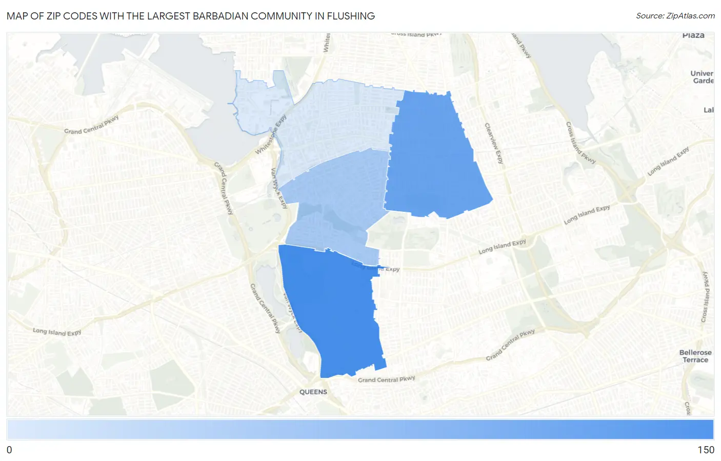 Zip Codes with the Largest Barbadian Community in Flushing Map