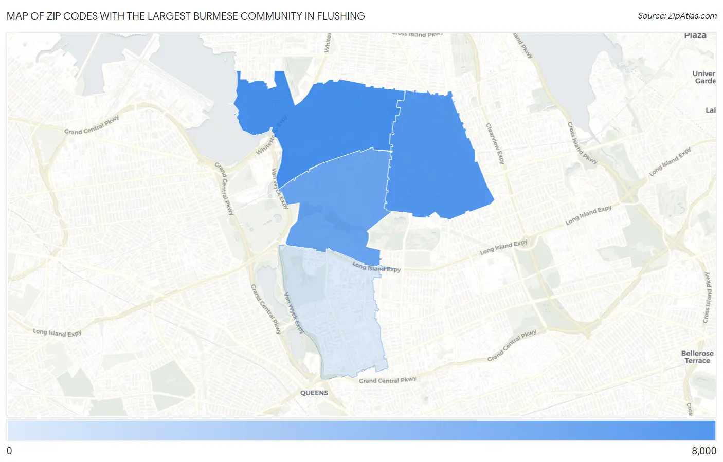 Zip Codes with the Largest Burmese Community in Flushing Map