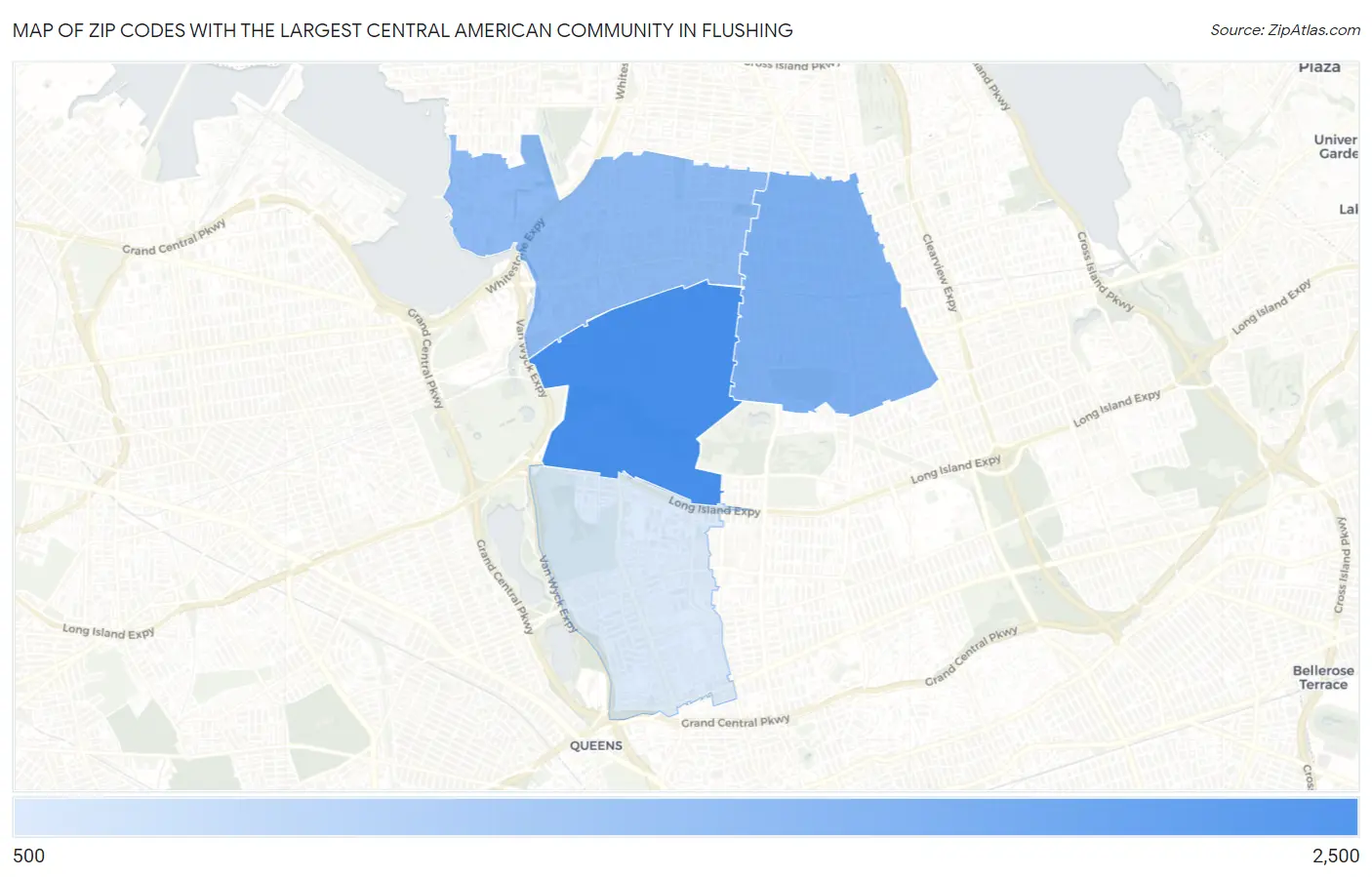Zip Codes with the Largest Central American Community in Flushing Map