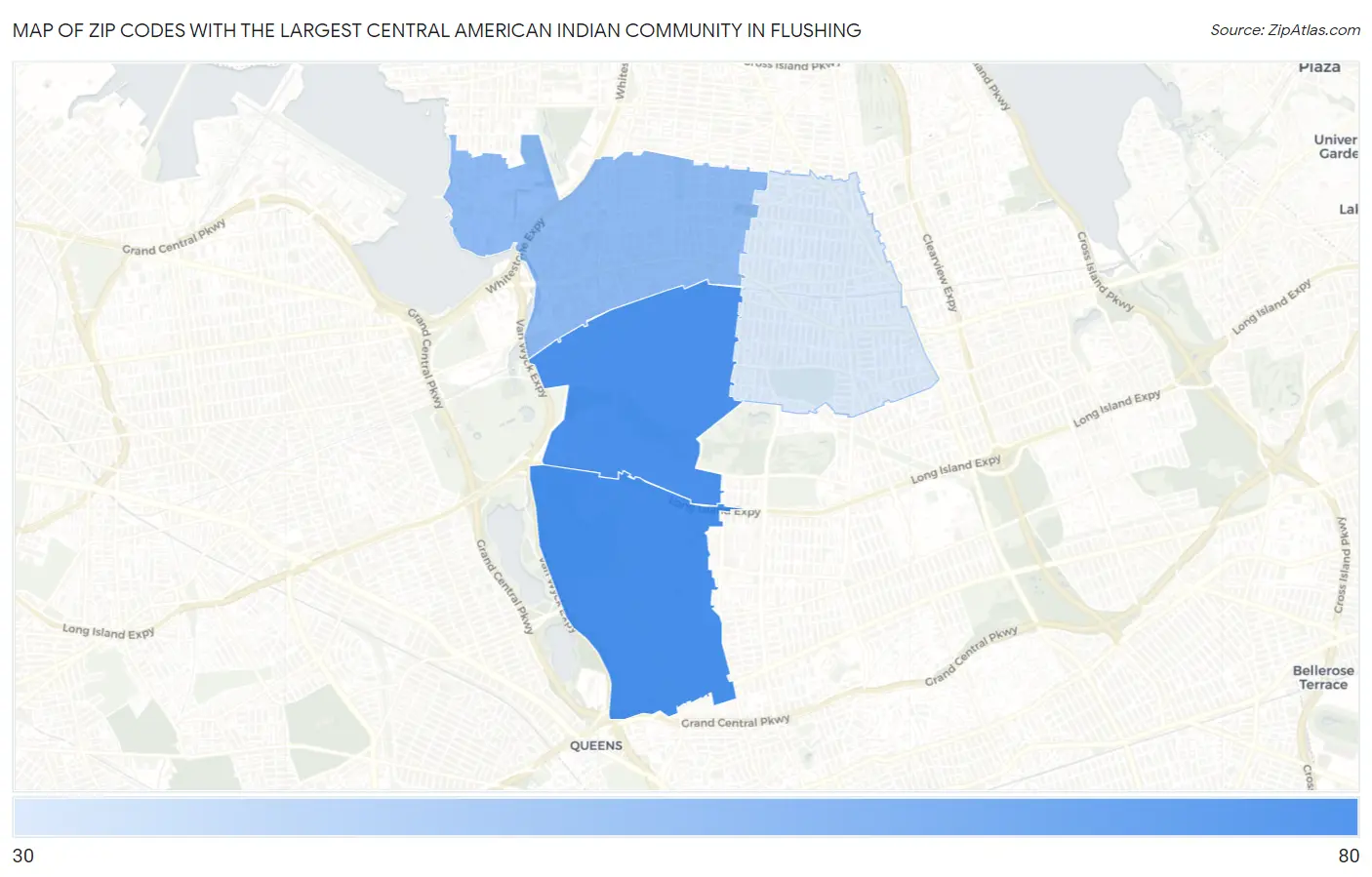 Zip Codes with the Largest Central American Indian Community in Flushing Map