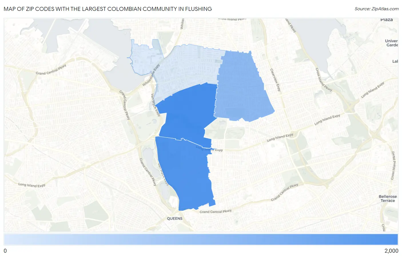 Zip Codes with the Largest Colombian Community in Flushing Map