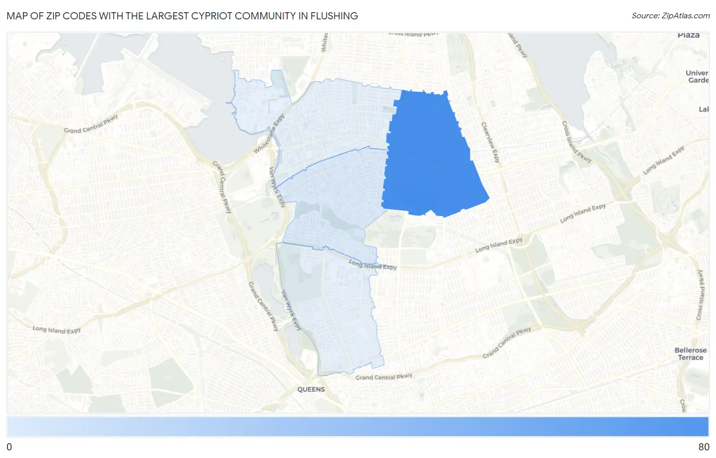 Zip Codes with the Largest Cypriot Community in Flushing Map