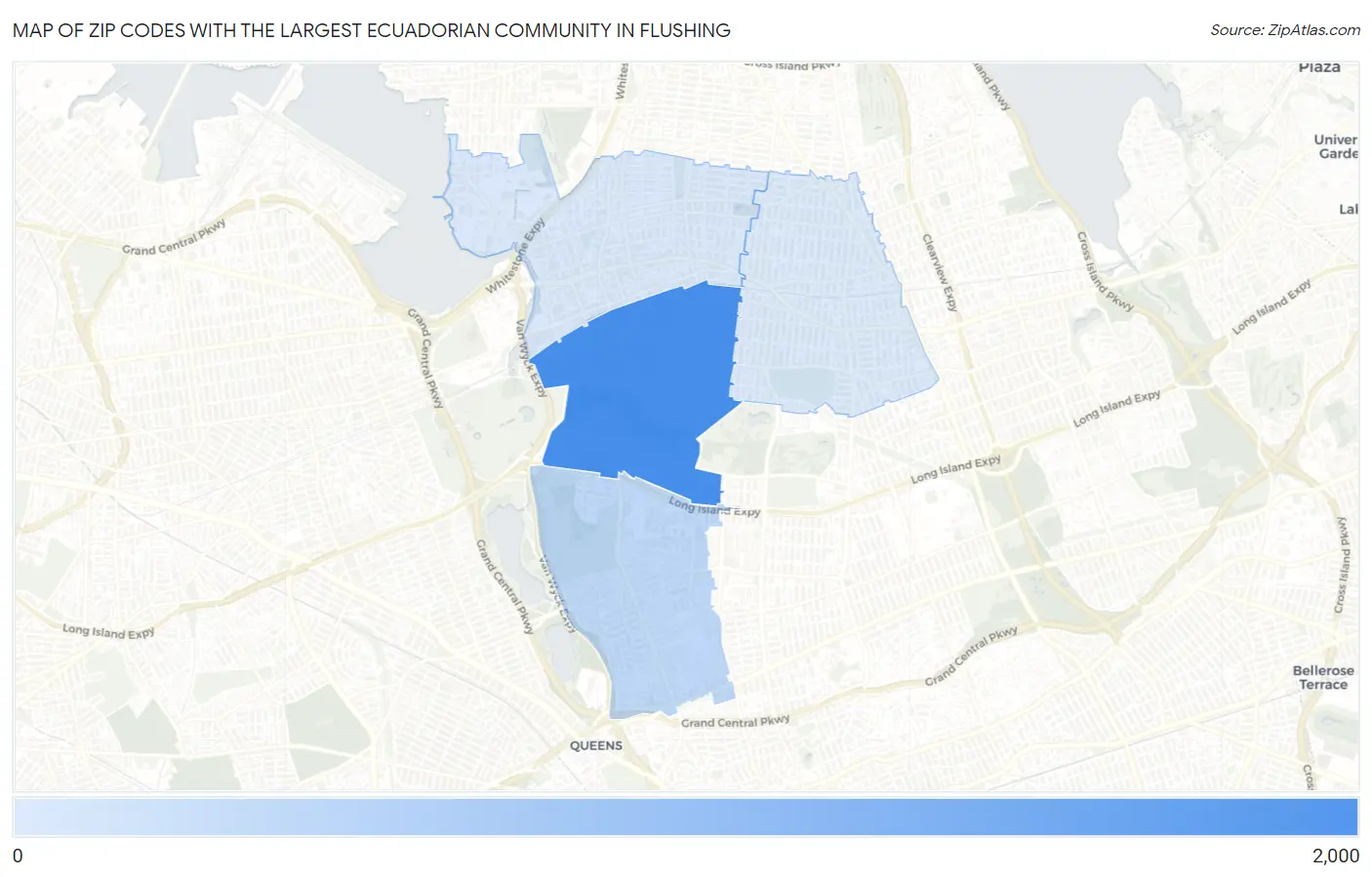 Zip Codes with the Largest Ecuadorian Community in Flushing Map