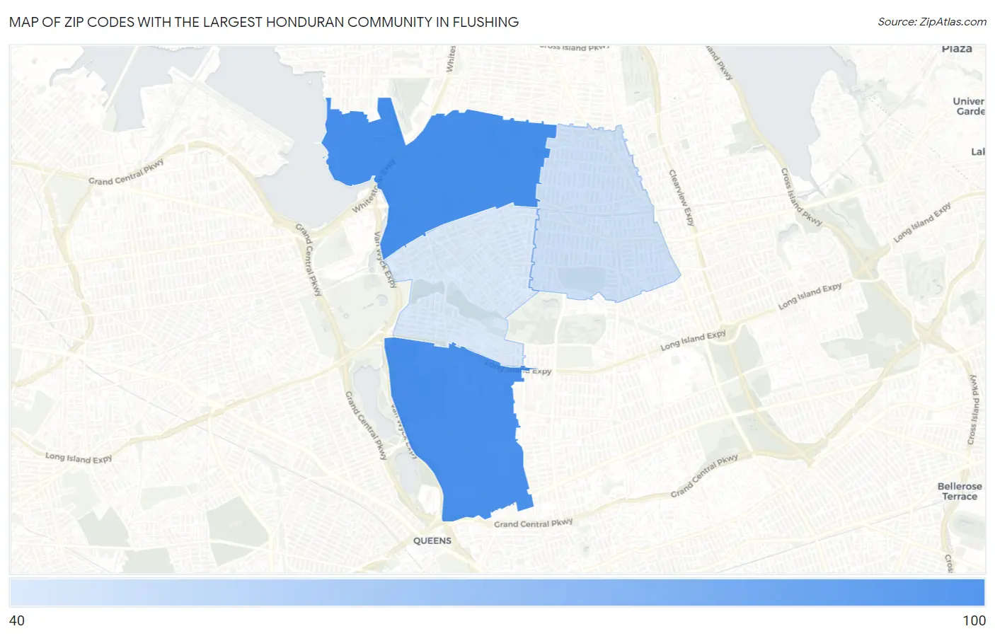 Zip Codes with the Largest Honduran Community in Flushing Map