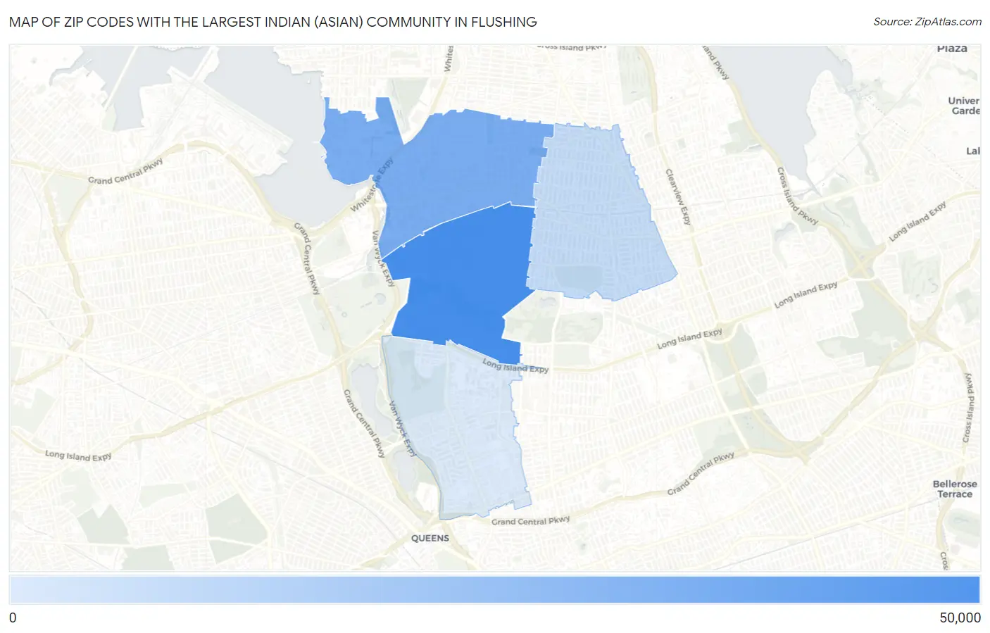 Zip Codes with the Largest Indian (Asian) Community in Flushing Map