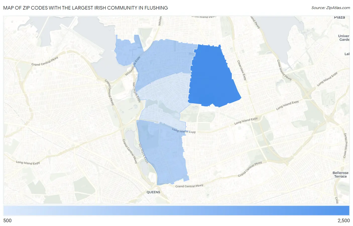 Zip Codes with the Largest Irish Community in Flushing Map