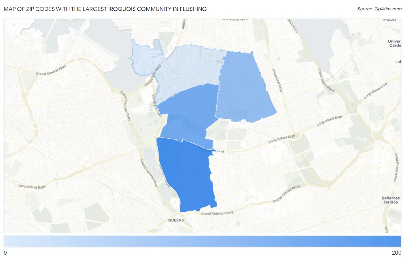 Zip Codes with the Largest Iroquois Community in Flushing Map