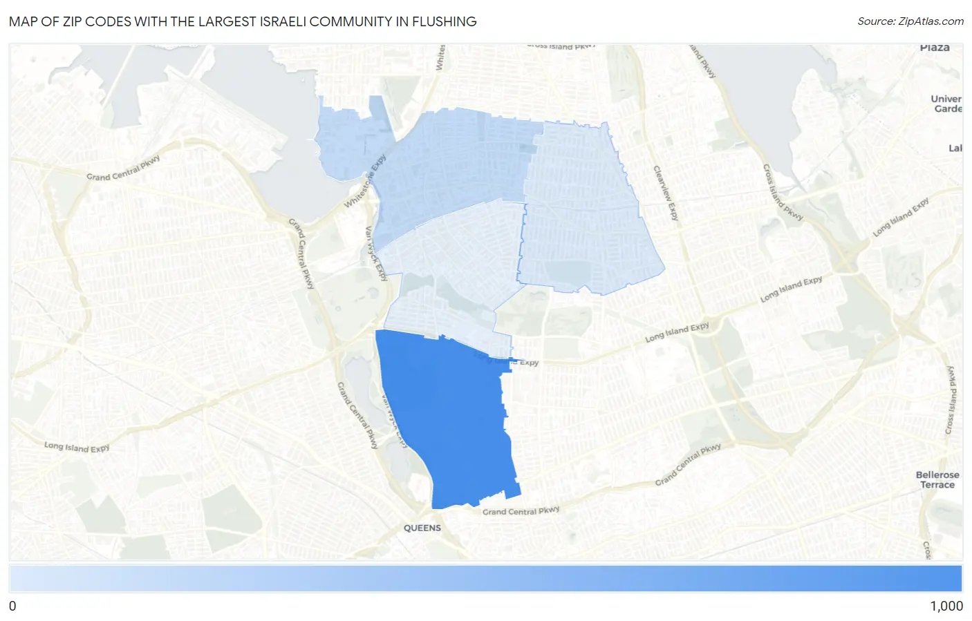 Zip Codes with the Largest Israeli Community in Flushing Map