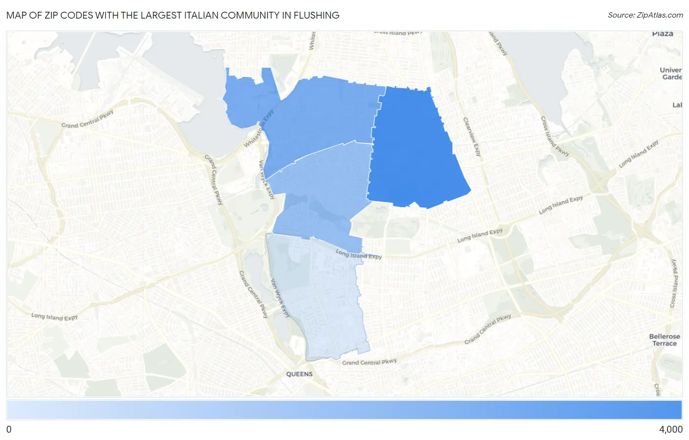 Zip Codes with the Largest Italian Community in Flushing Map