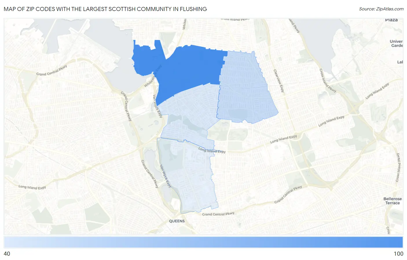 Zip Codes with the Largest Scottish Community in Flushing Map