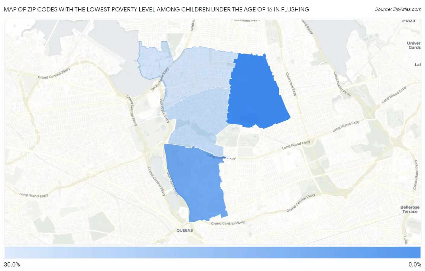 Zip Codes with the Lowest Poverty Level Among Children Under the Age of 16 in Flushing Map