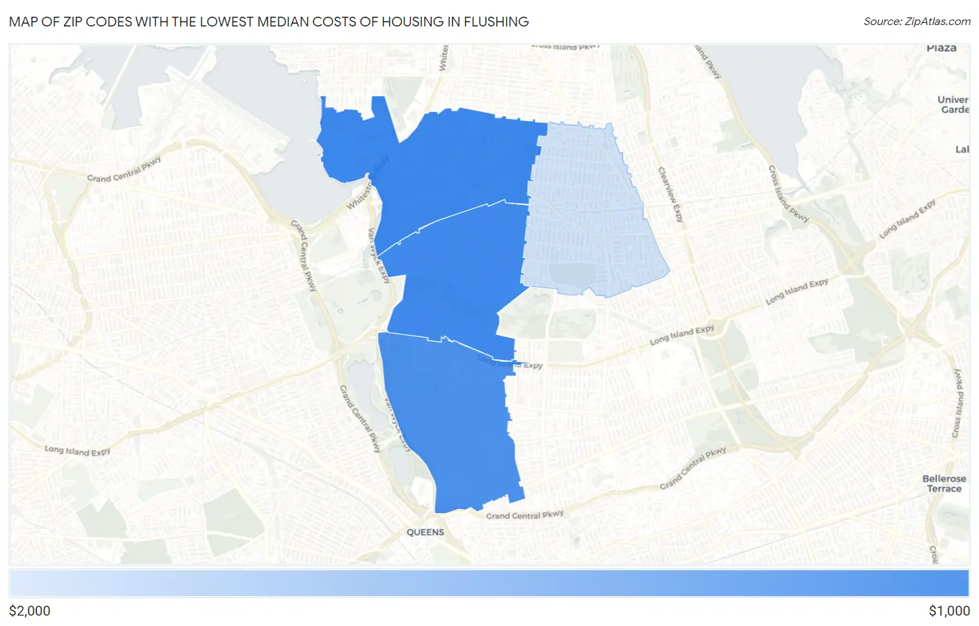Zip Codes with the Lowest Median Costs of Housing in Flushing Map