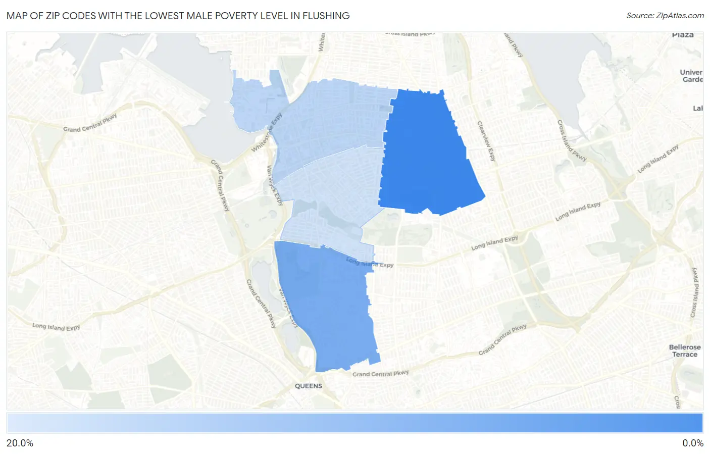 Zip Codes with the Lowest Male Poverty Level in Flushing Map