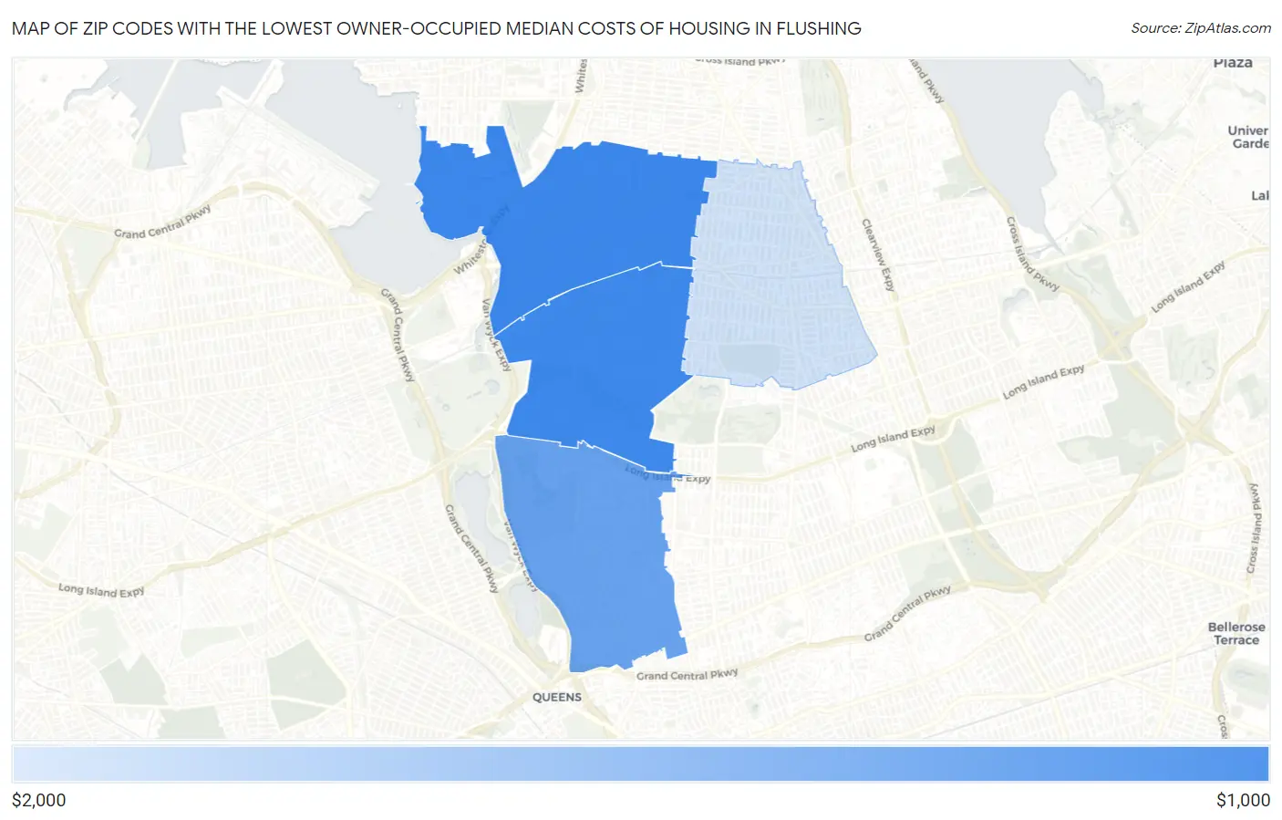 Zip Codes with the Lowest Owner-Occupied Median Costs of Housing in Flushing Map