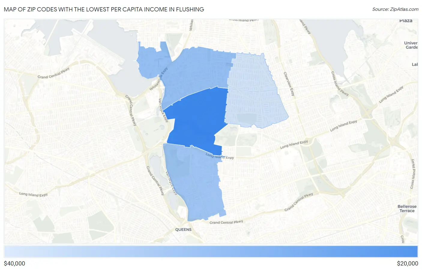Zip Codes with the Lowest Per Capita Income in Flushing Map