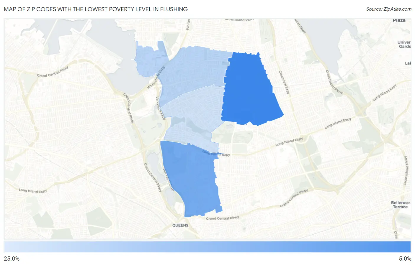 Zip Codes with the Lowest Poverty Level in Flushing Map