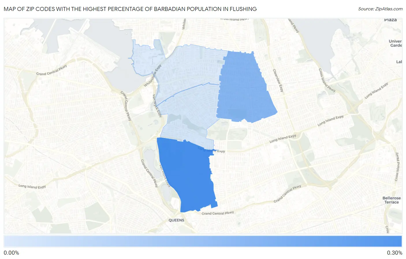 Zip Codes with the Highest Percentage of Barbadian Population in Flushing Map