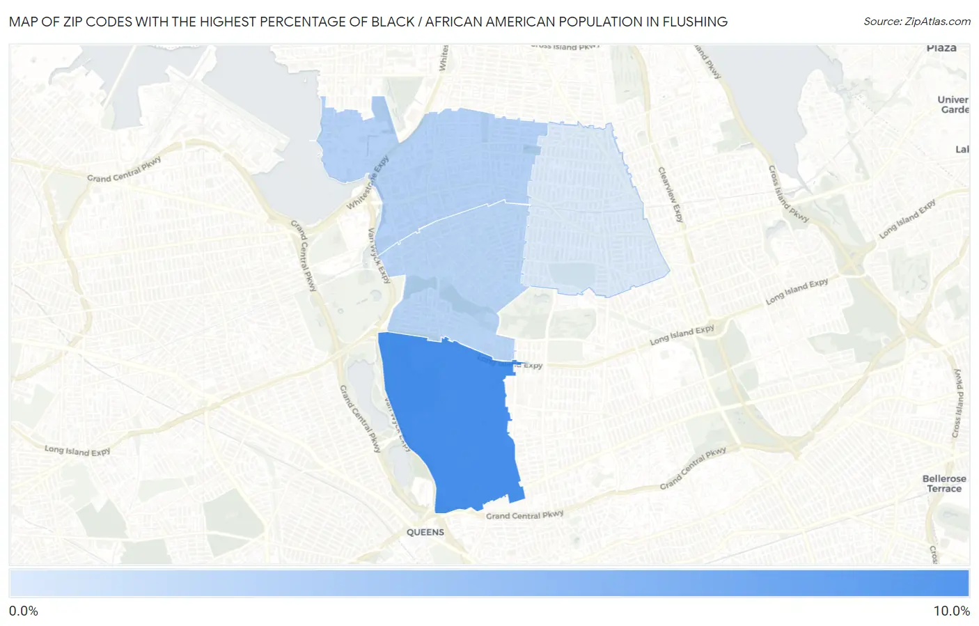 Zip Codes with the Highest Percentage of Black / African American Population in Flushing Map