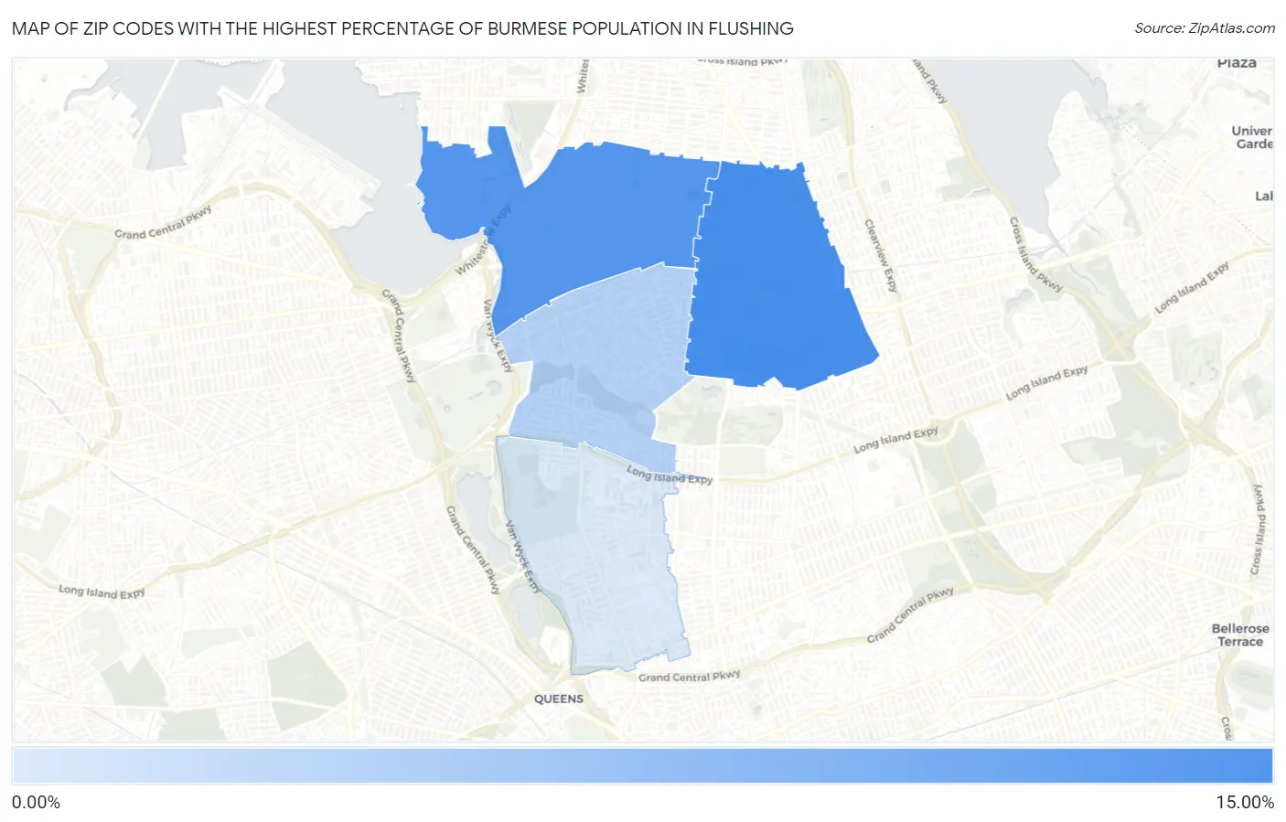 Zip Codes with the Highest Percentage of Burmese Population in Flushing Map