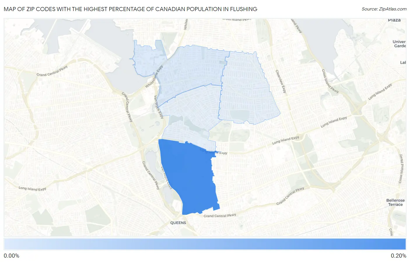 Zip Codes with the Highest Percentage of Canadian Population in Flushing Map
