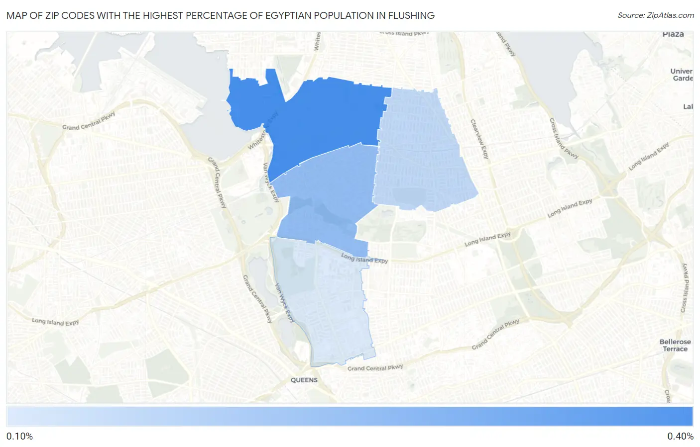 Zip Codes with the Highest Percentage of Egyptian Population in Flushing Map