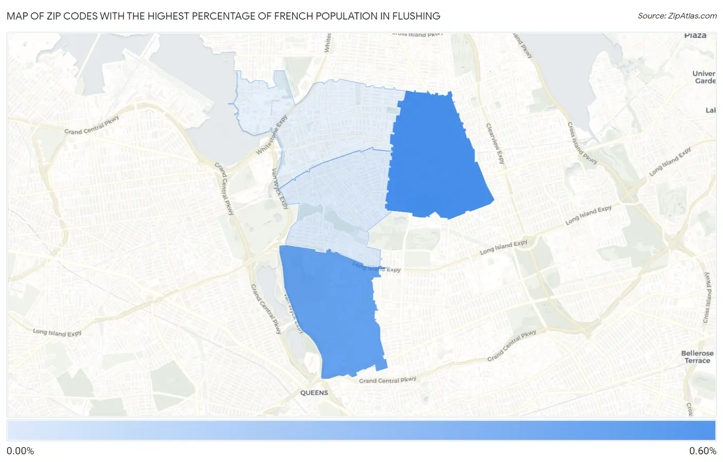 Zip Codes with the Highest Percentage of French Population in Flushing Map